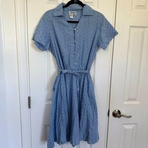 Anthony Richards Blue Button-Up 100% Cotton Eyelet Shirt Dress Women’s 12P EUC‎